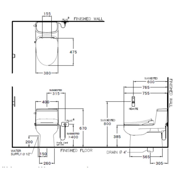 Bồn Cầu 1 Khối COTTO C1142-CV5 Nắp Rửa Điện Tử