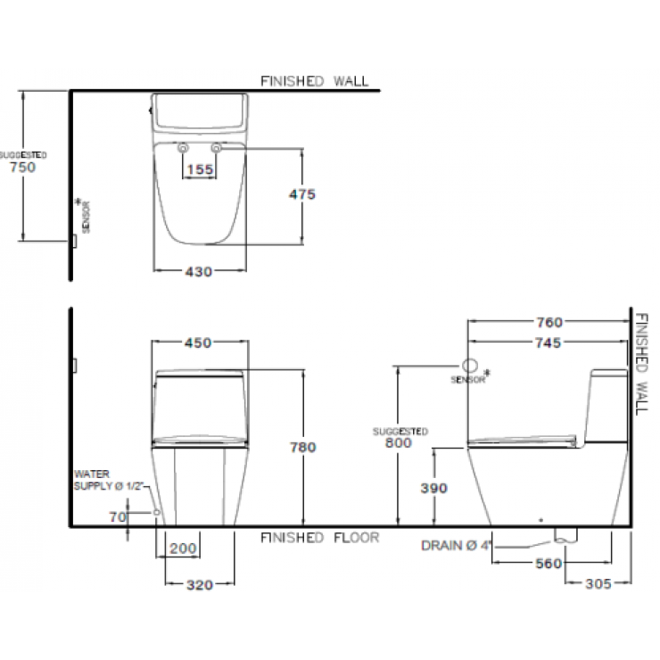 Bồn Cầu COTTO C135137 Hai Khối Cảm Ứng Không Chạm