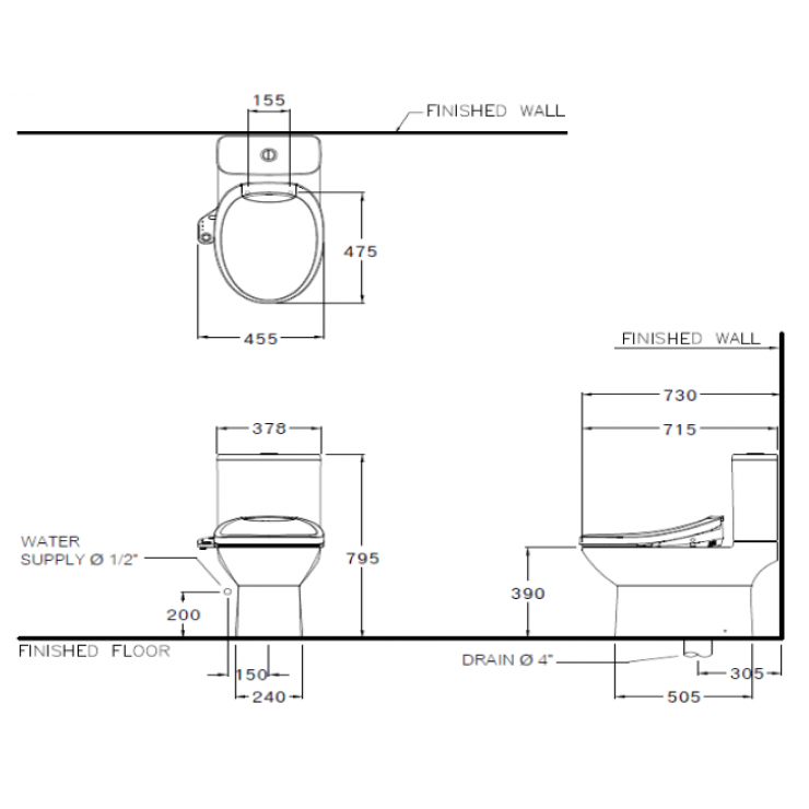 Bồn Cầu 2 Khối COTTO C126207-CV7 Nắp Rửa Điện Tử