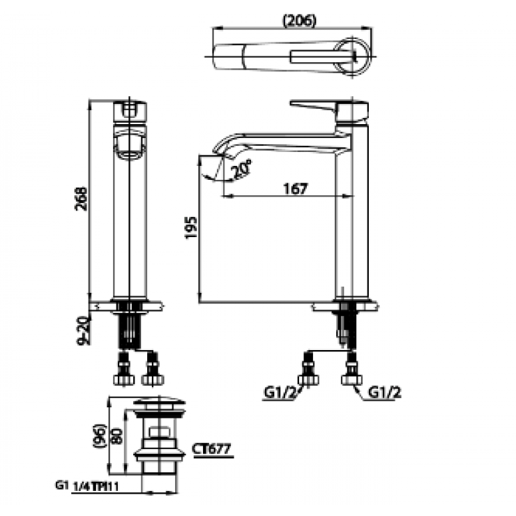 Vòi Lavabo COTTO CT2262AY Linio Nóng Lạnh Thân Cao
