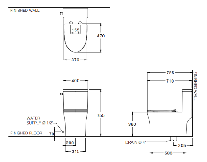 Bồn Cầu COTTO C105617 Một Khối Xả Nhấn