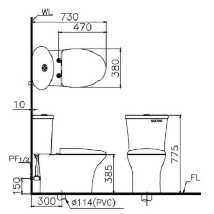 Bồn Cầu Điện Tử CAESAR CD1341/TAF400H 2 Khối