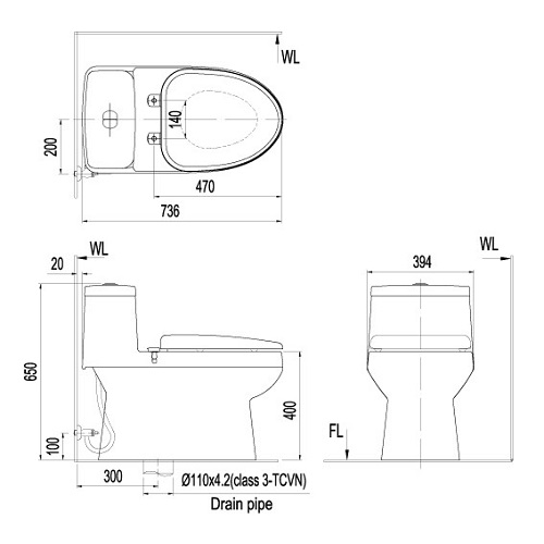 Bồn cầu 1 khối INAX AC-939 nắp rửa cơ CW-S32VN