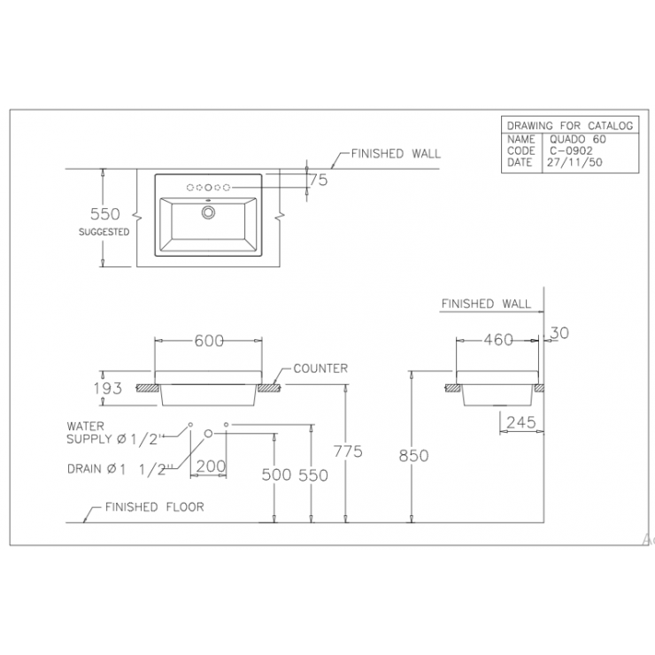 Chậu Rửa Lavabo COTTO C0902 Quado Dương Bàn