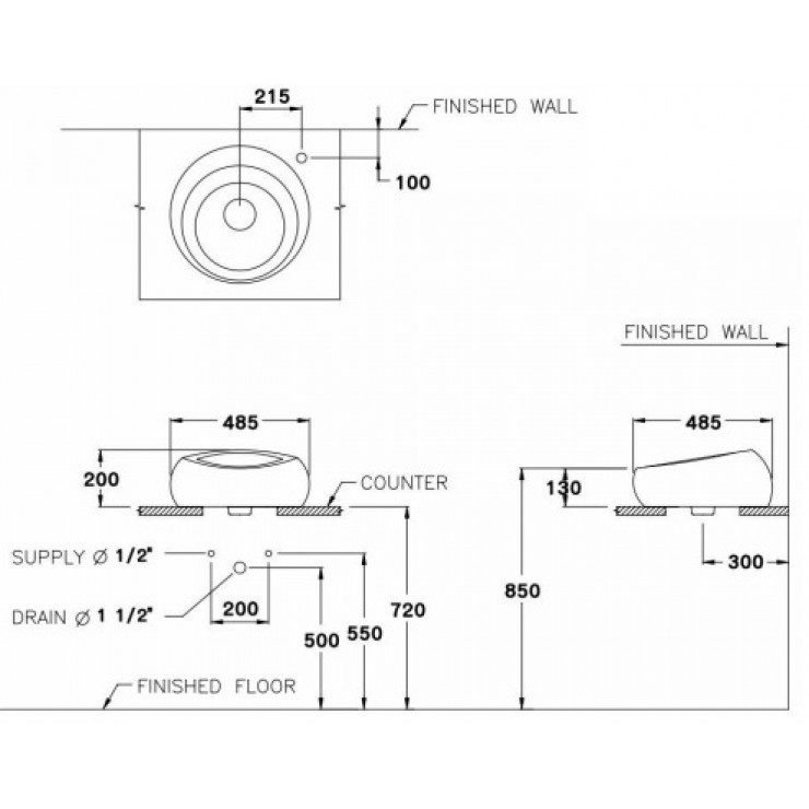 Chậu Rửa Lavabo COTTO C002517 Olix 90 Dương Bàn