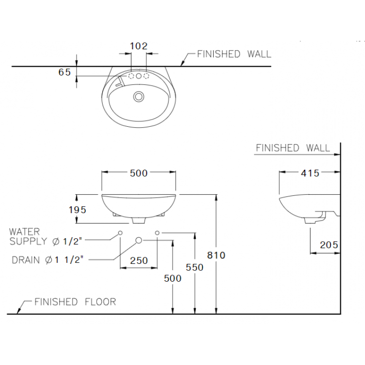 Chậu Lavabo COTTO C013 Kensington 20 Treo Tường