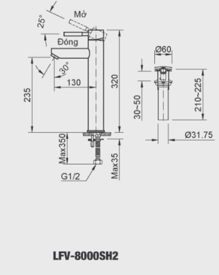 Vòi chậu INAX đặt bàn nóng lạnh cổ cao LFV-8000SH2