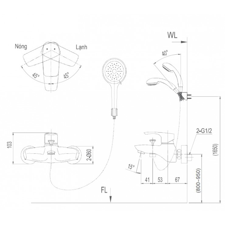 Vòi sen tắm nóng lạnh  INAX BFV-213S-1C