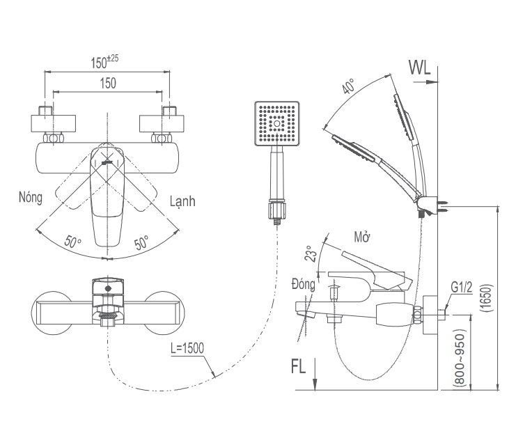 Vòi sen tắm nóng lạnh  INAX  BFV-5003S-5C
