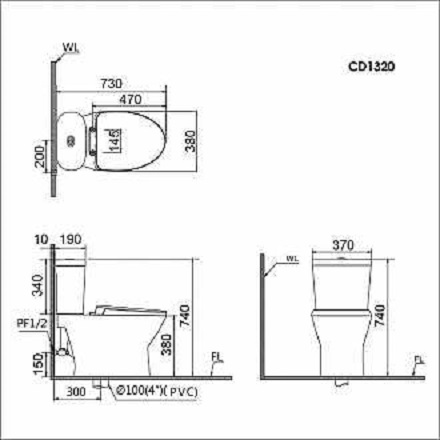Bồn Cầu CAESAR CD1320 Thùng T2220 Nắp Êm