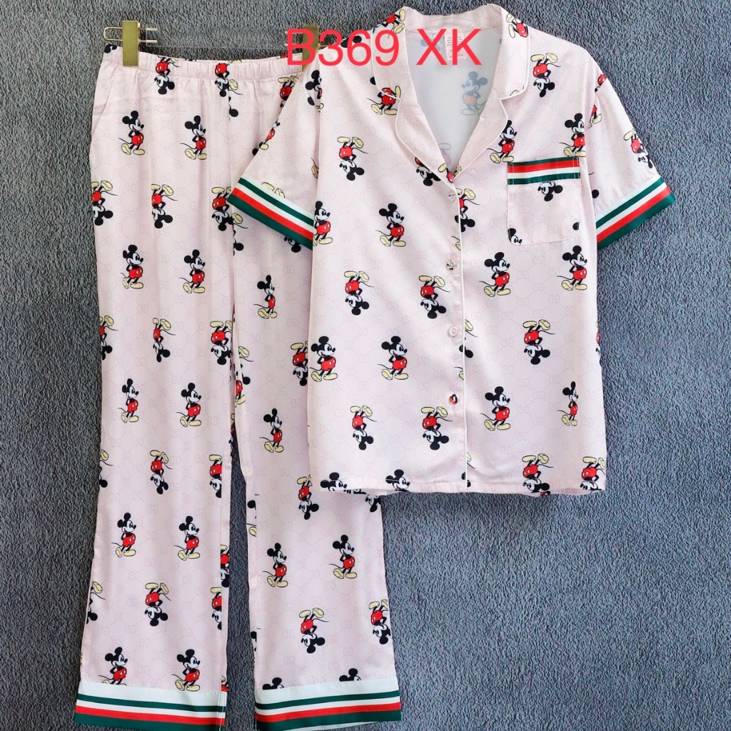 Bộ ngủ pijama lụa cao cấp quần dài tay ngắn chuộtmickey chạy viền nỗi
