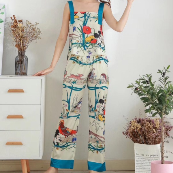Bộ ngủ 2 dây chất lụa cao cấp quần dài họa tiết đẹp