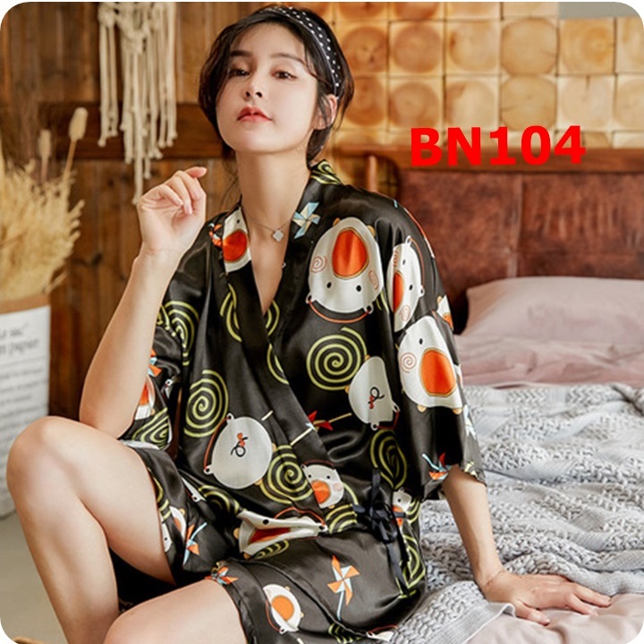 Bộ ngủ pijama lụa quần đùi áo cột dây hàng cao cấp