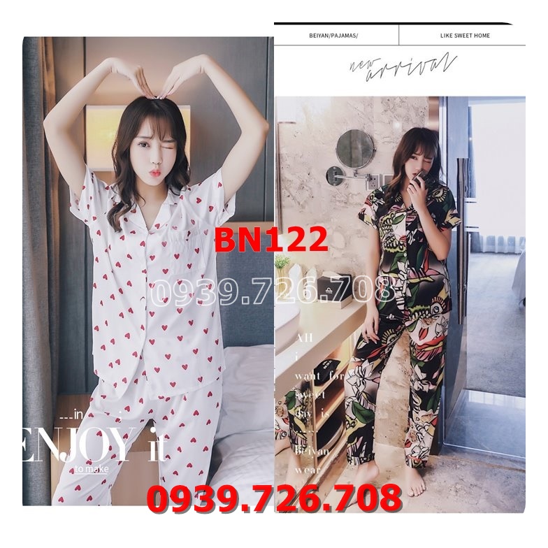 Bộ ngủ lụa pijama quần dài tay ngắn cao cấp mịn mát