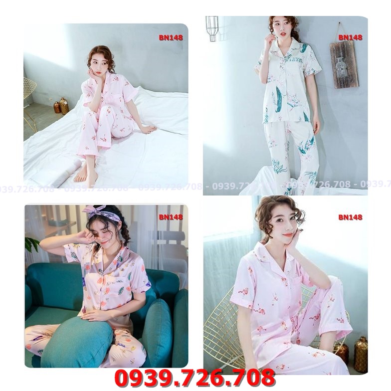 Bộ ngủ pijama lụa quần dài tay ngắn chất lụa cao cấp mịn mát hàng đẹp chuẩn