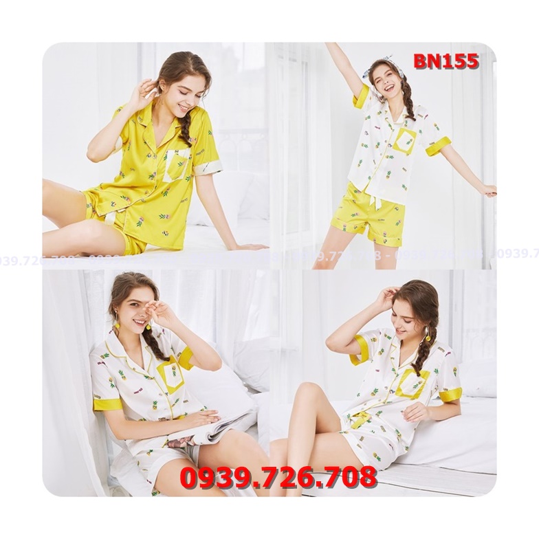 Bộ ngủ nữ pijama quần đùi trái thơm chất lụa đẹp mịn mát