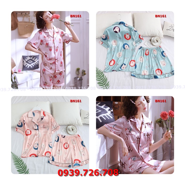 Bộ ngủ pijama quần đùi tay ngắn chất lụa đẹp hàng cao cấp