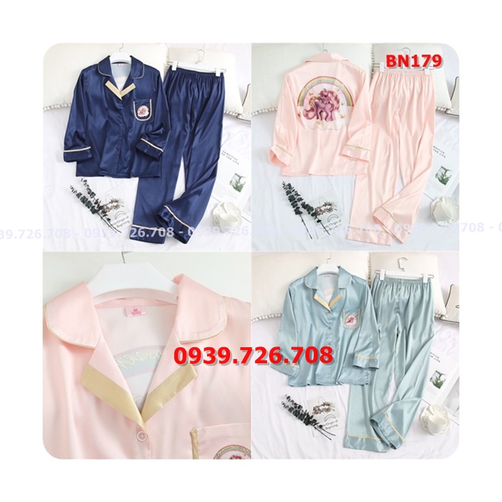 Bộ ngủ Pijama lụa satin ngựa hồng hàng cao cấp