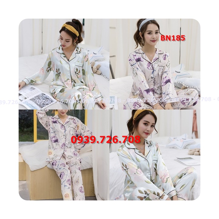 Bộ ngủ pijama lụa quần dài tay dài hàng đẹp