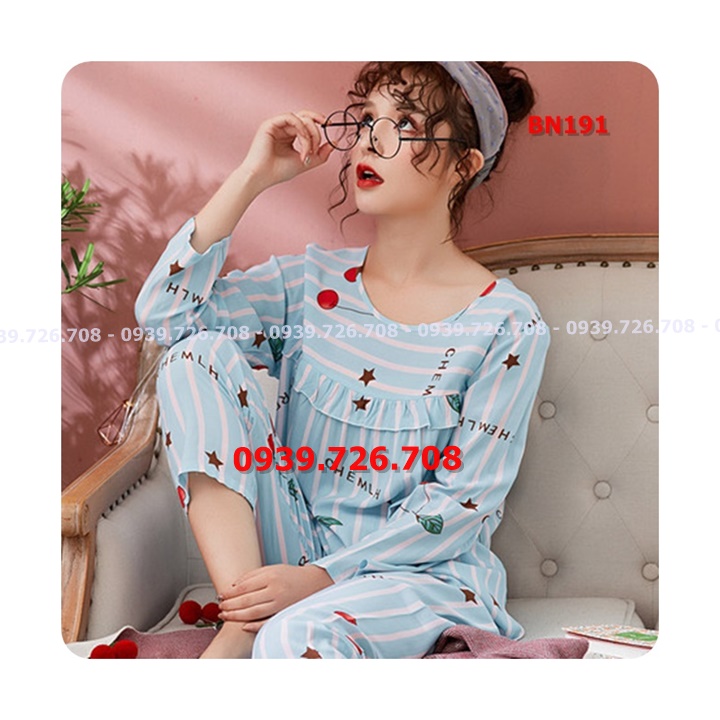 Bộ ngủ pijama cotton lụa chất mịn mát quần dài tay dài