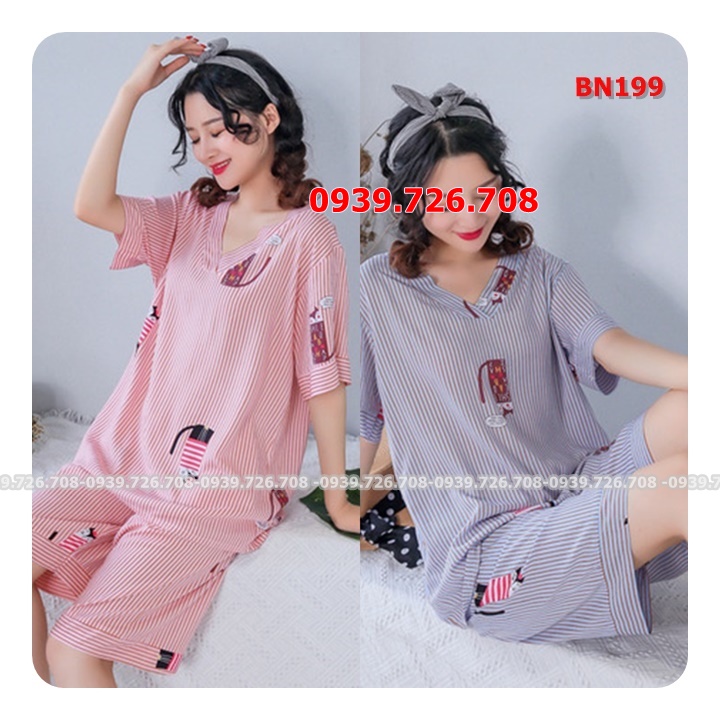 Bộ ngủ cotton lụa quần lửng tay ngắn mịn mát