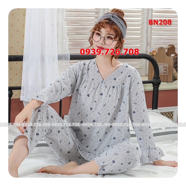 Bộ ngủ cotton đũi quần dài tay dài chất mịn mát