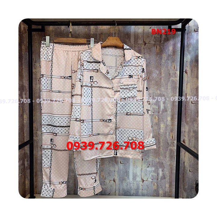 Bộ ngủ pijama lụa satin quần dài tay dài hình chữ hàng cao cấp siêu đẹp