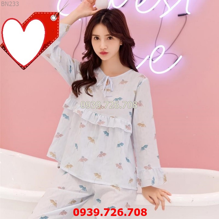 Đồ bộ dài tay mặc nhà - ĐỒ bộ ngủ mặc nhà tay dài vải cotton lụa quần dài chất vải mịn thoáng mát hàng đẹp chuẩn MÀU xanh