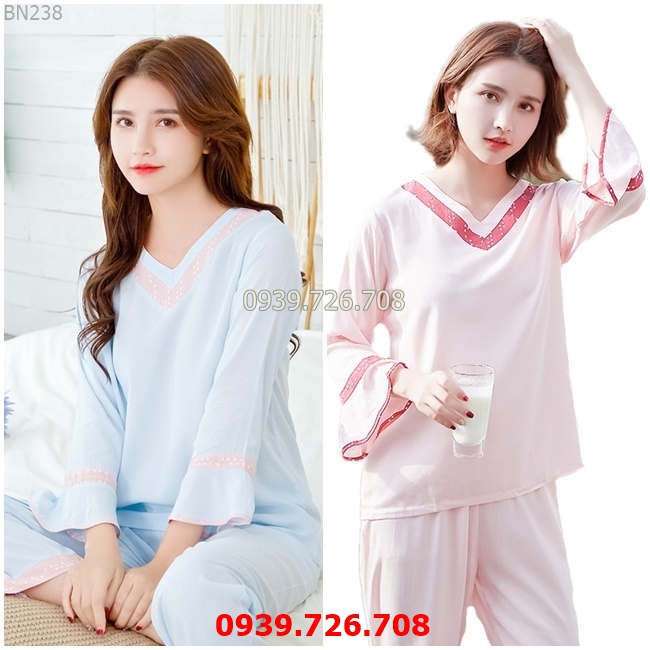 Bộ đồ cotton dài tay mặc nhà - Quần áo ngủ nữ mặc nhà chất cotton lụa