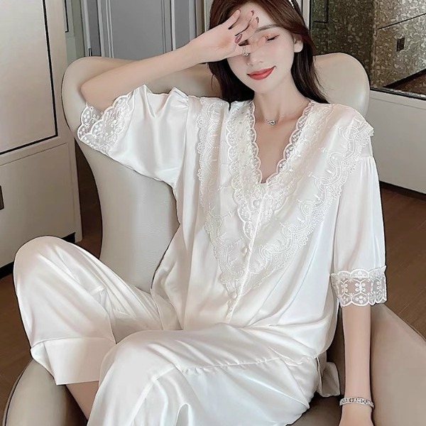 Đồ bộ mặc nhà cao cấp- Bộ đồ ngủ pijama lụa trơn phối ren quần dài tay dài cao cấp chất lụa mát rượi hàng đẹp chuẩn