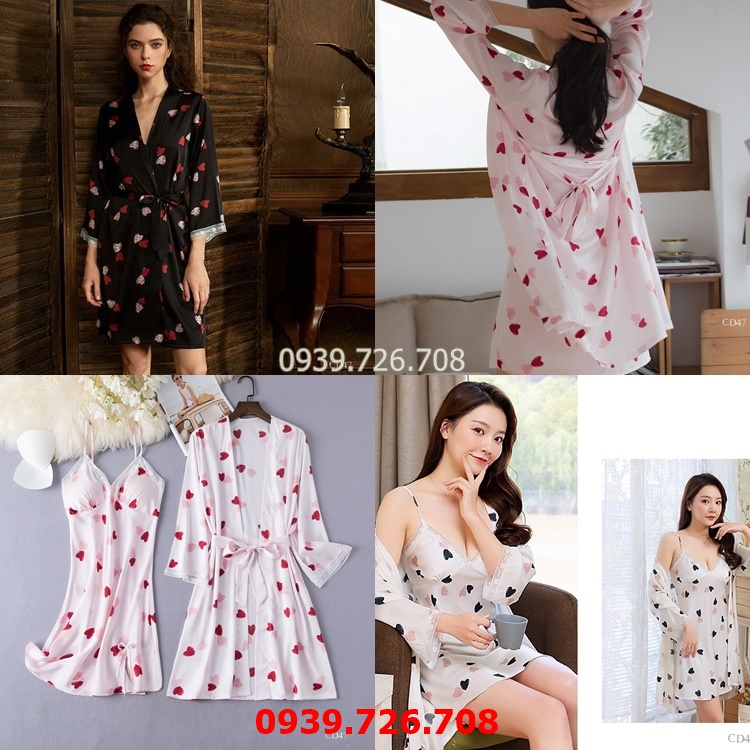 Áo choàng ngủ, váy ngủ lụa kiểu Kimono họa tiết dành cho nữ, áo choàng ngủ  quyến rũ lụa Satin [TANGO FASHION]