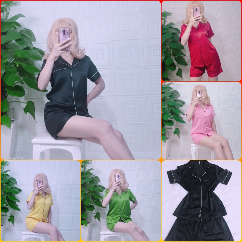 Bộ ngủ đùi pijama chất lụa trơn thoáng mát