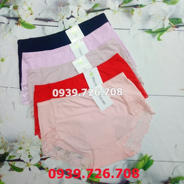 Quần lót cotton kẻ sọc lưng cao viền ren mông