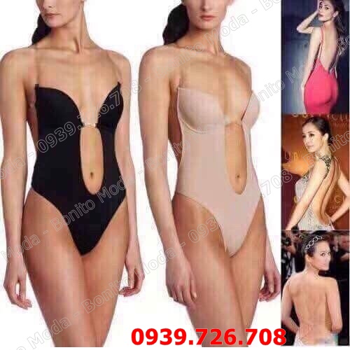 Bộ đồ lót liền thân- Áo ngực liền thân Bodysuit nữ sexy Jumpsuit mặc đầm váy hở lưng,ngực xẻ sâu-đen trắng da