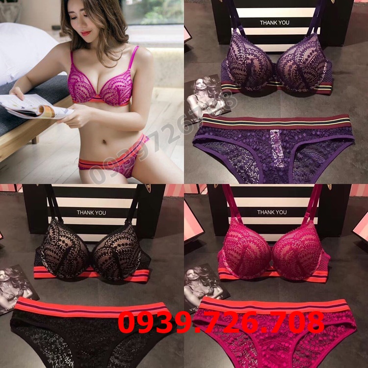 Bộ đồ lót Pink toàn ren nâng ngực