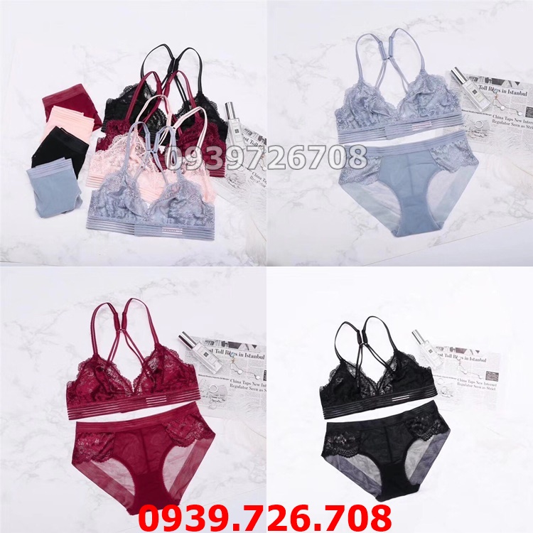 Bộ đồ lót bralette ren dây đôi chân sọc lưng tạo 2 kiểu