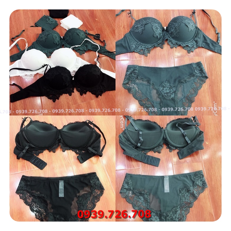 Bộ đồ lót lưới đắp ren hoa nỗi cách điệu ko gọng mút dày