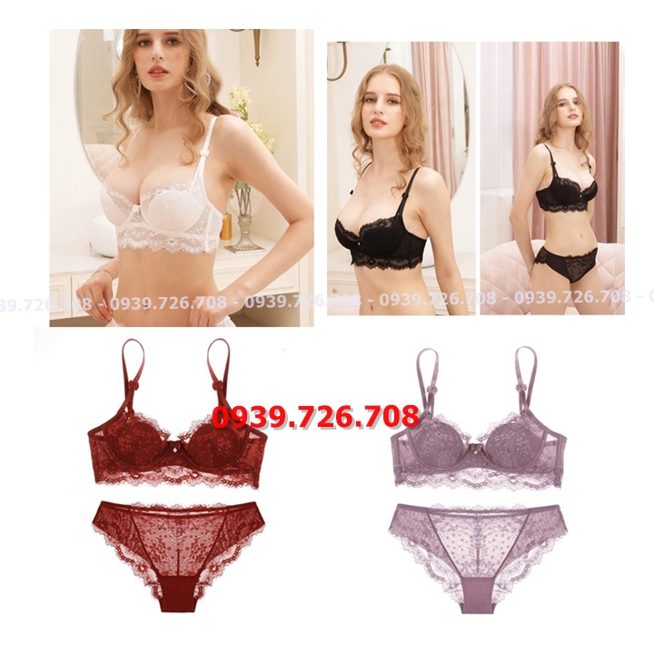 Bộ đồ lót ren có gọng ko mút dây đôi đính nơ