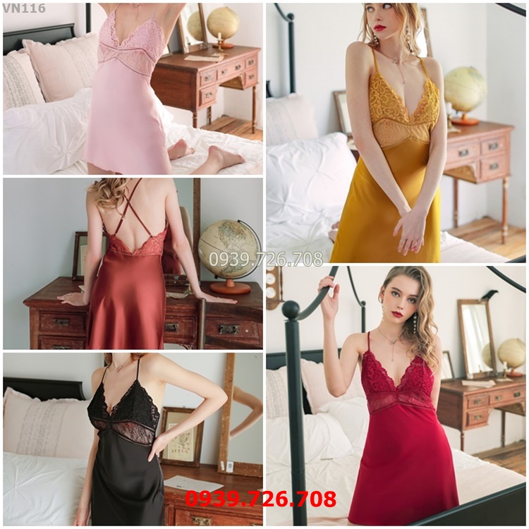 Váy ngủ sexy 2 dây lụa gợi cảm cao cấp  Đầm ngủ lụa phối ren xẻ hông quyến  rủ Đồ mặc nhà dễ thương TANGO FASHION