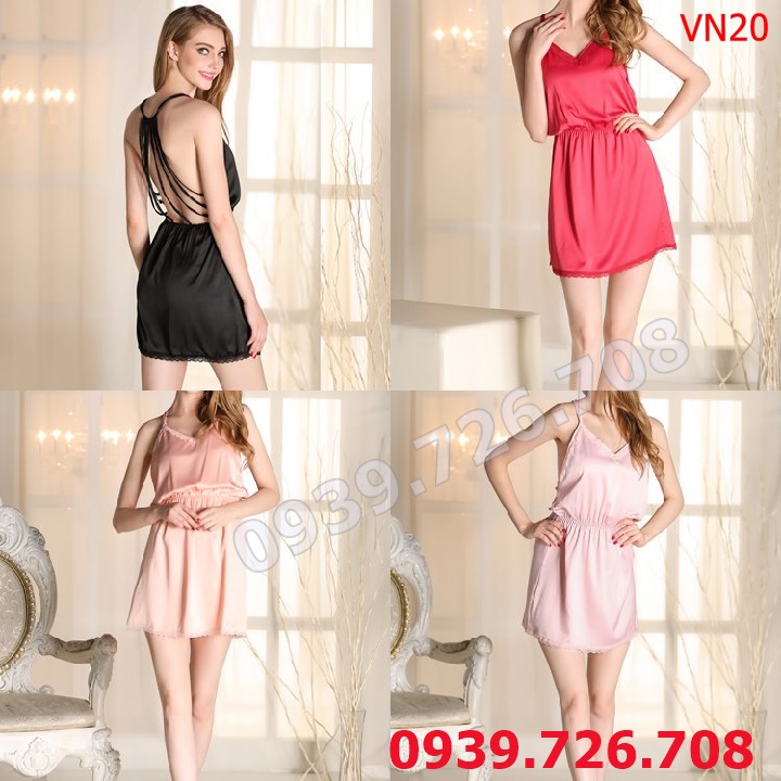 Đầm ngủ lụa lưng dây đan quyến rũ!