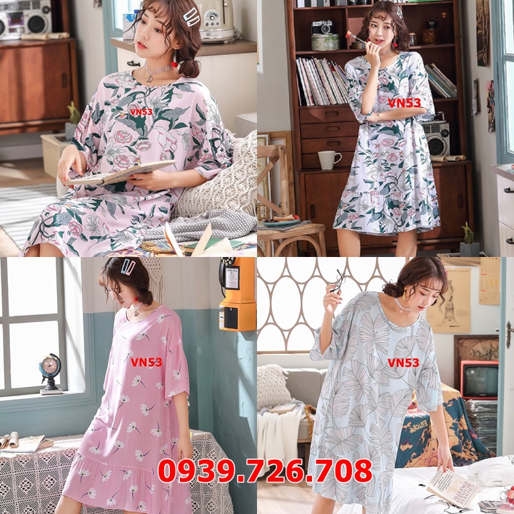 Đầm ngủ hoa chất cotton mịn mát hàng cao cấp