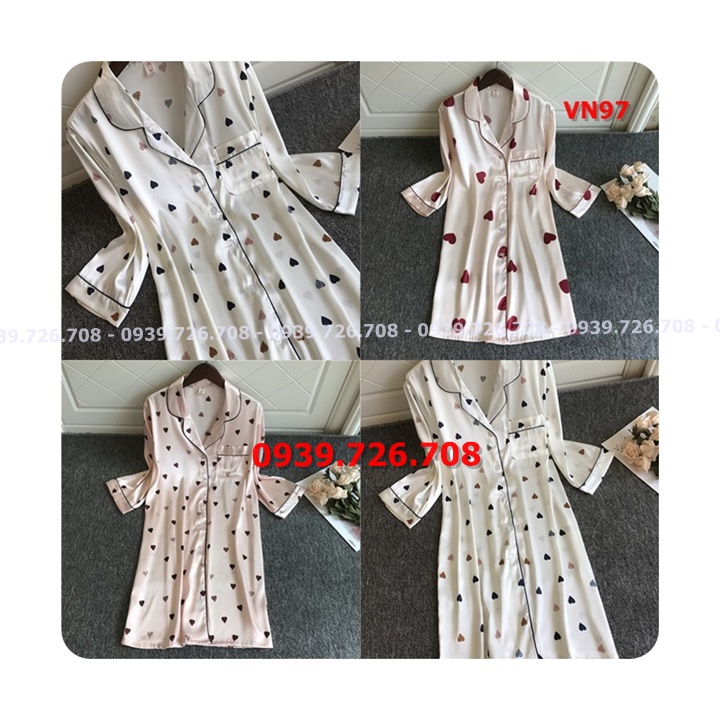 Đầm ngủ pijama satin lụa tay dài chất đẹp