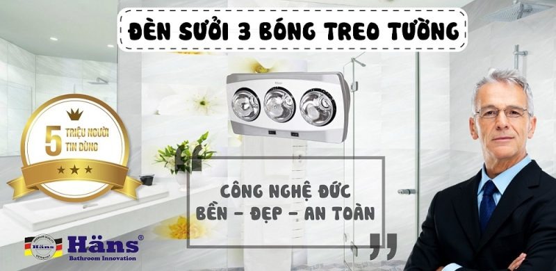 Đèn sưởi nhà tắm Hans 3 bóng H3B