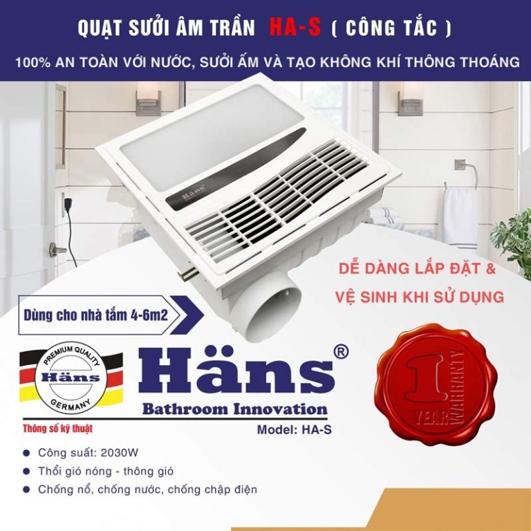 Đèn Sưởi Nhà Tắm Hans HA-S