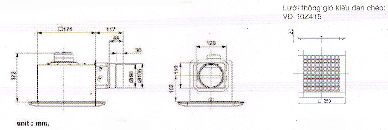 Quạt thông gió âm trần Mitsubishi VD-10Z4T6