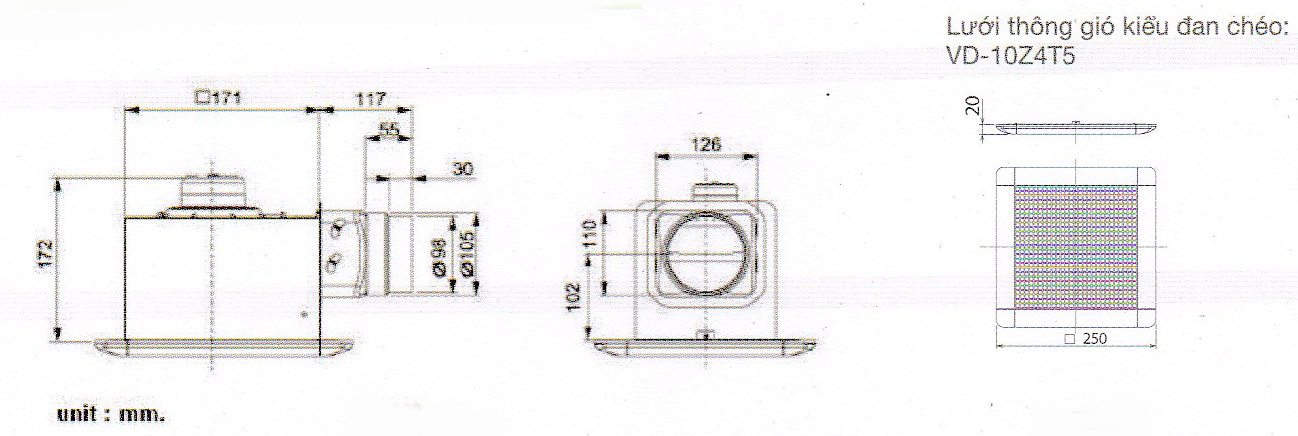 Quạt thông gió âm trần Mitsubishi VD-10Z4T5