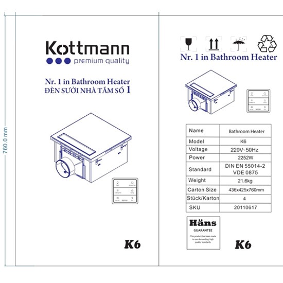 Quạt âm trần đa năng Kottmann-K6