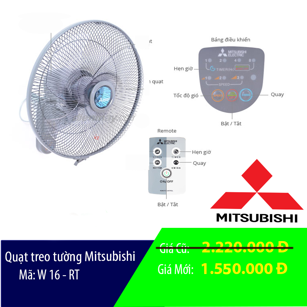 Quạt treo tường Mitsubishi W16-RT (xanh)