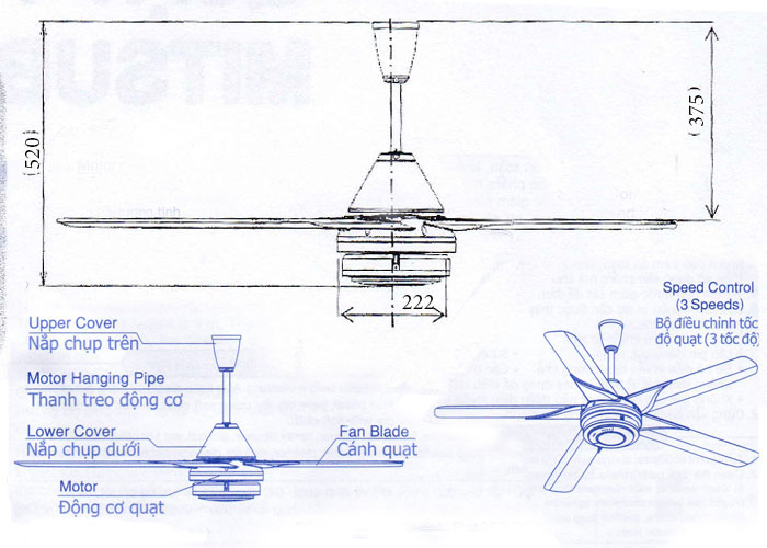 Quạt trần 3 cánh Mitsubishi C56-RQ4