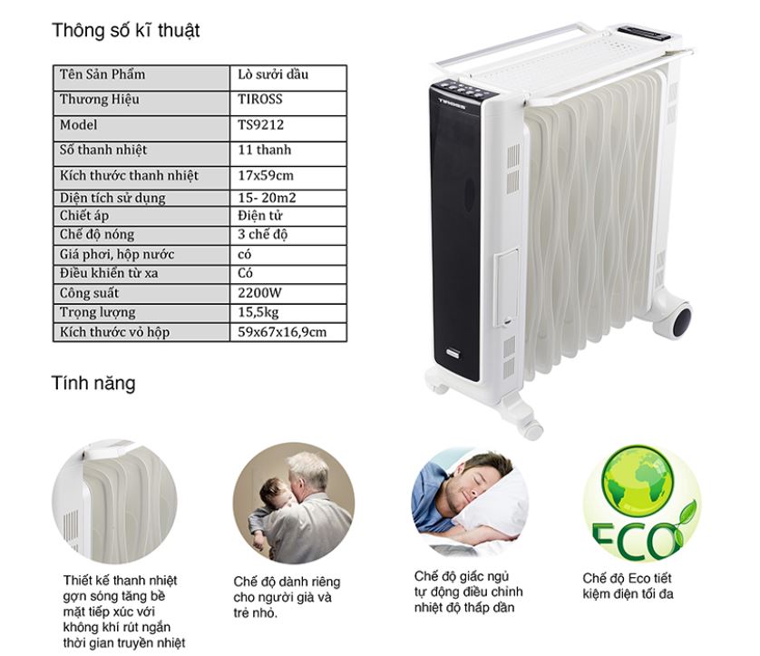 Máy sưởi dầu Tiross TS 9212